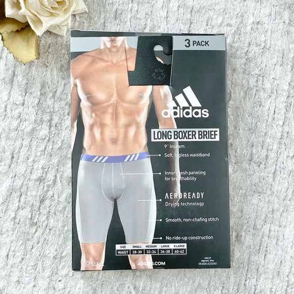 New with tags ADIDAS 3PK LONG BOXER BRIEF 9” inseam. Tag-less waistband SZ Small - Picture 3 of 5